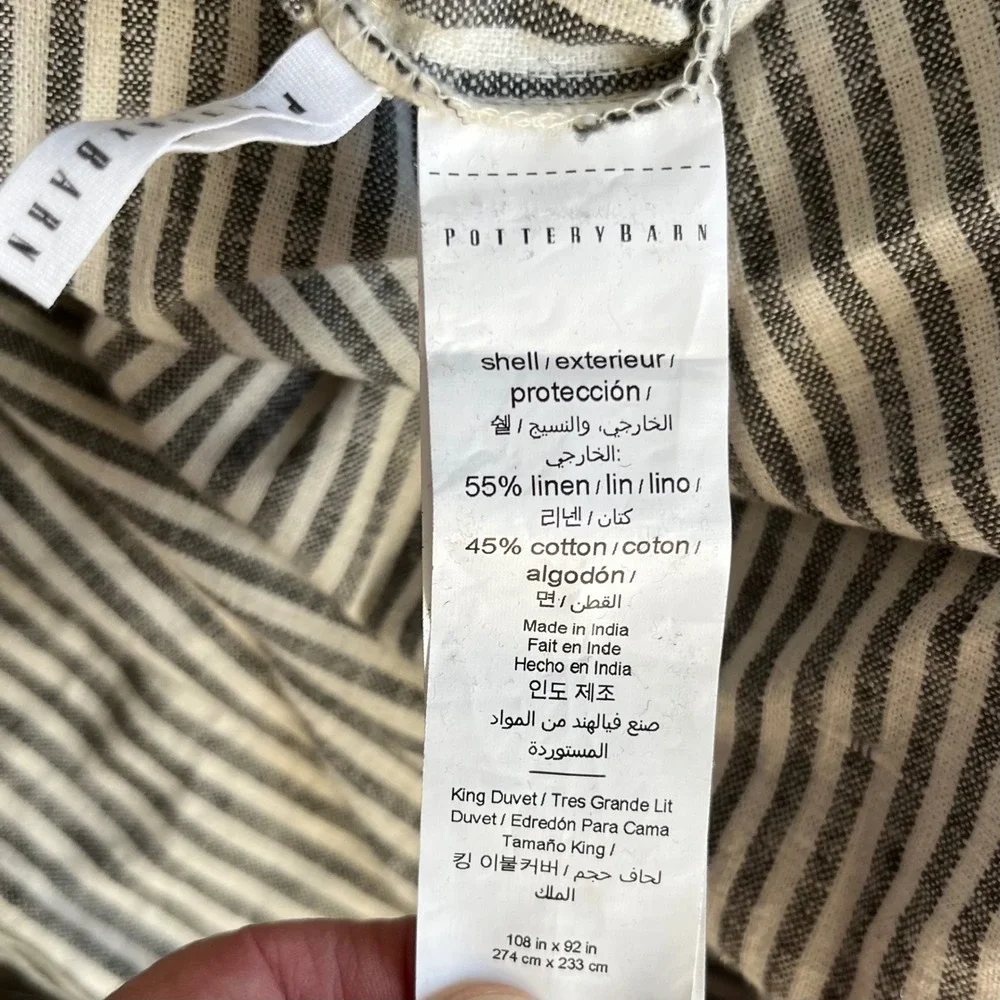 Pottery Barn Wheaton Stripe King Duvet Cover Gray White Linen Cotton Farmhouse